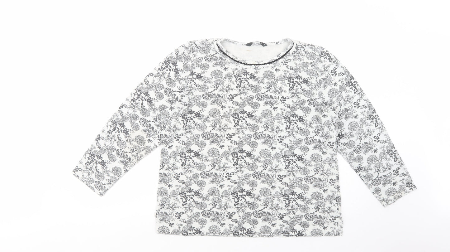 Bonmarché Womens White Floral Polyester Basic Blouse Size M Crew Neck
