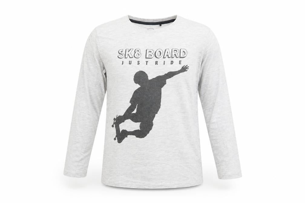 Cool  Boys Grey  Cotton Basic T-Shirt Size 10-11 Years Crew Neck Pullover - Sk8 Board