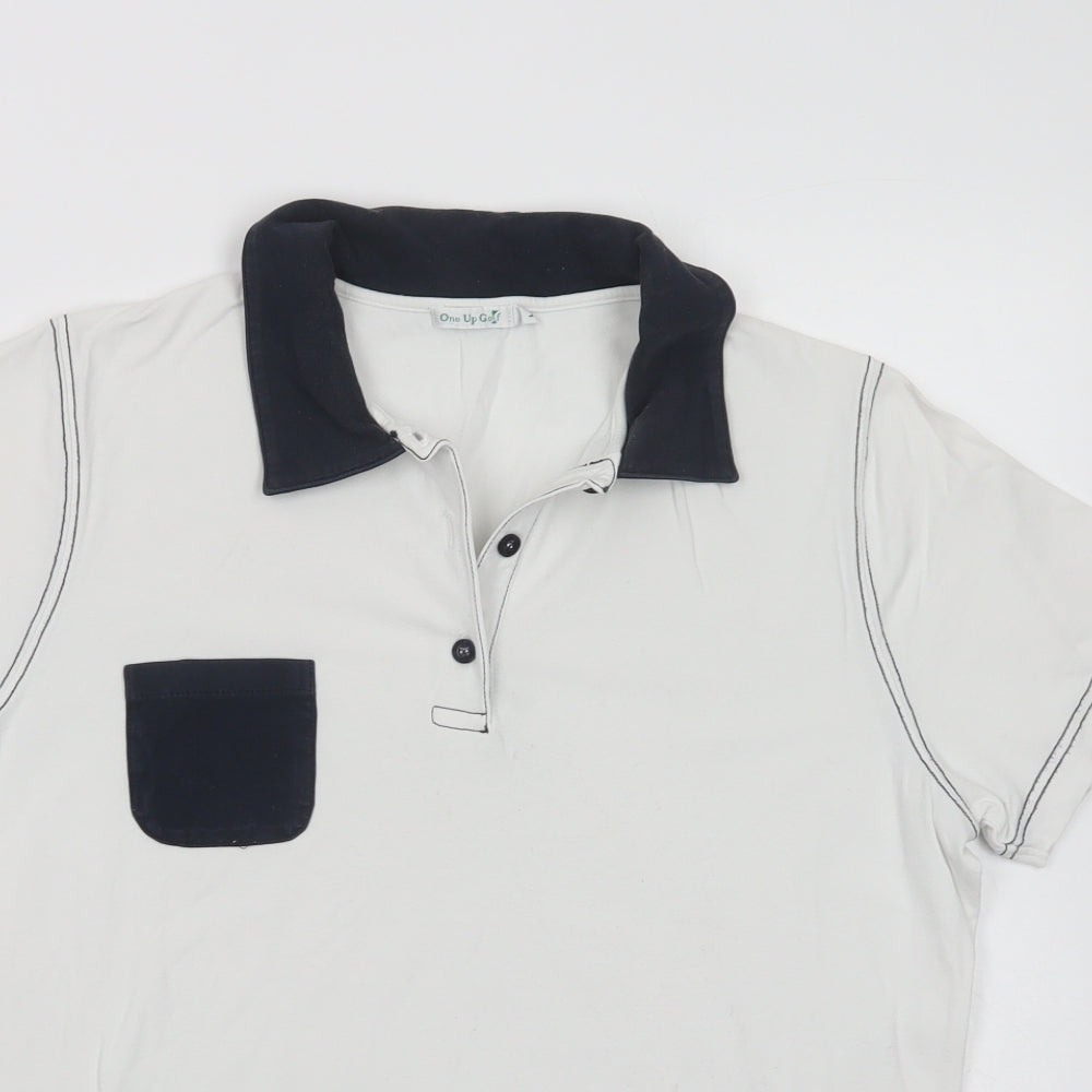 One Up Golf Womens White  Cotton Basic Polo Size L Collared