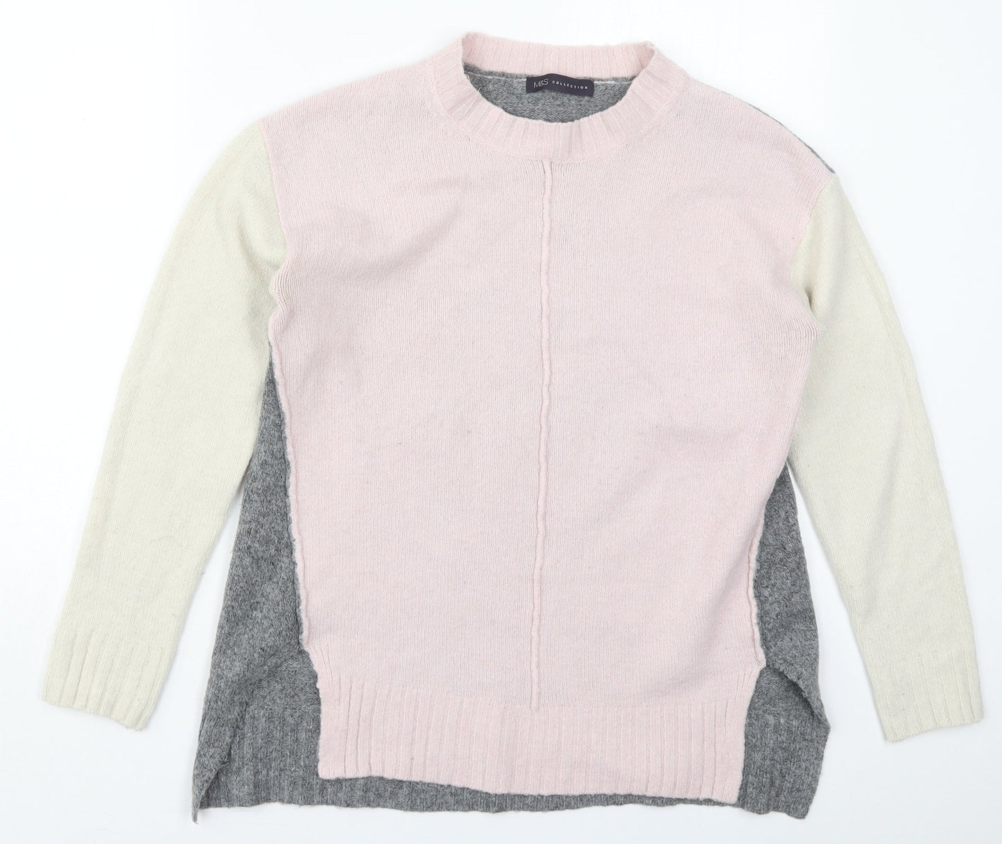 Marks and Spencer Womens Pink Crew Neck  Acrylic Pullover Jumper Size S   - Colour Block