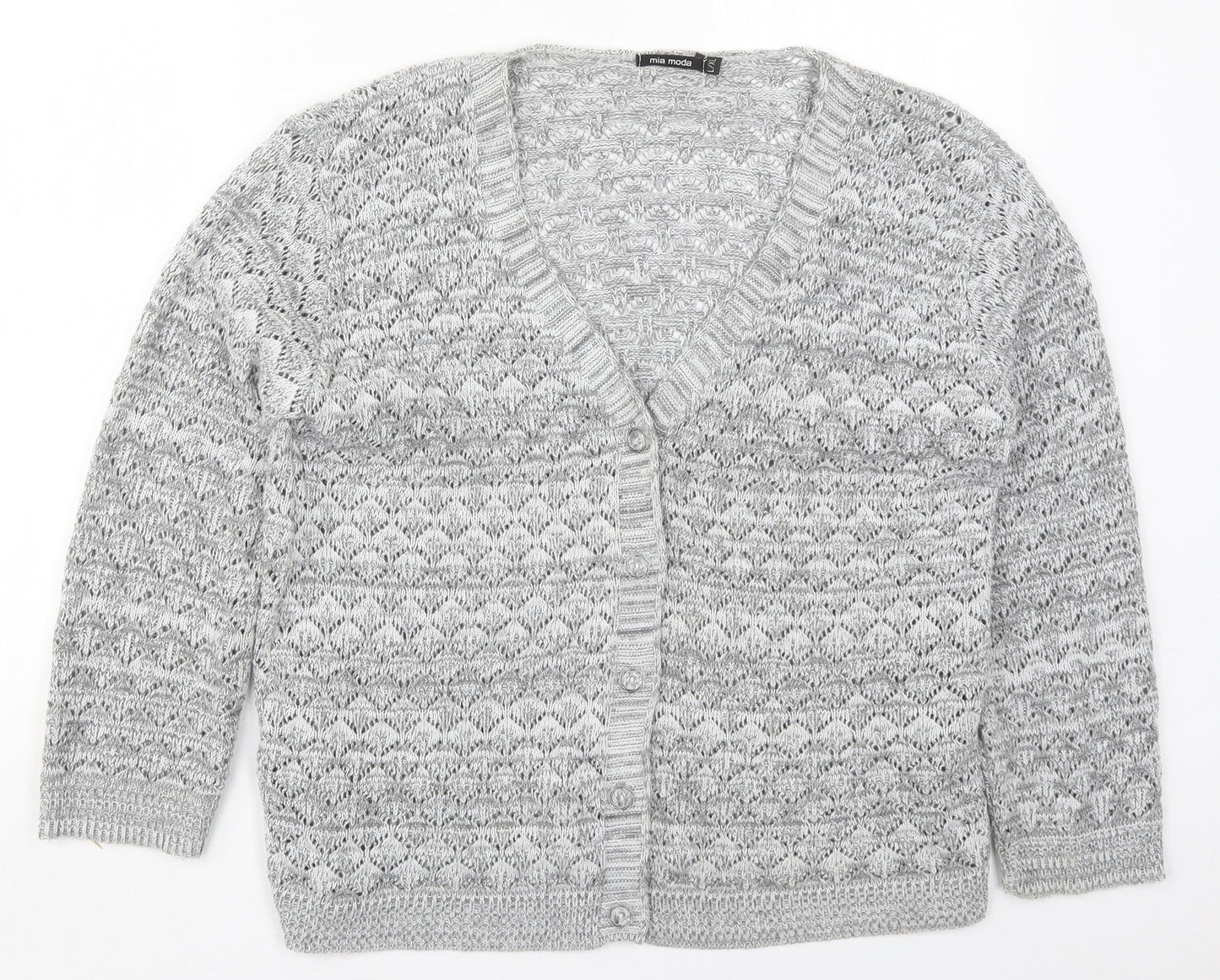 Mia Moda Womens Grey V-Neck  Acrylic Cardigan Jumper Size L