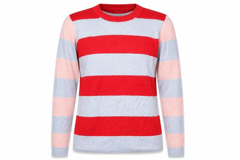 Marks & Spencer Womens Red Crew Neck Striped Viscose Pullover Jumper Size 14   - Grey and Pink