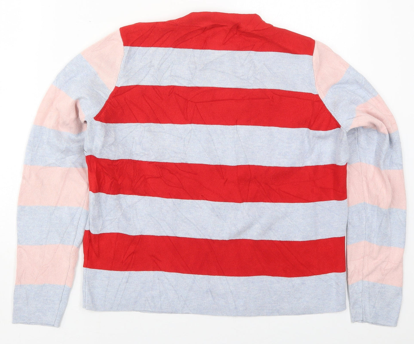 Marks and Spencer Womens Red Crew Neck Striped Viscose Pullover Jumper Size 14   - Grey and Pink