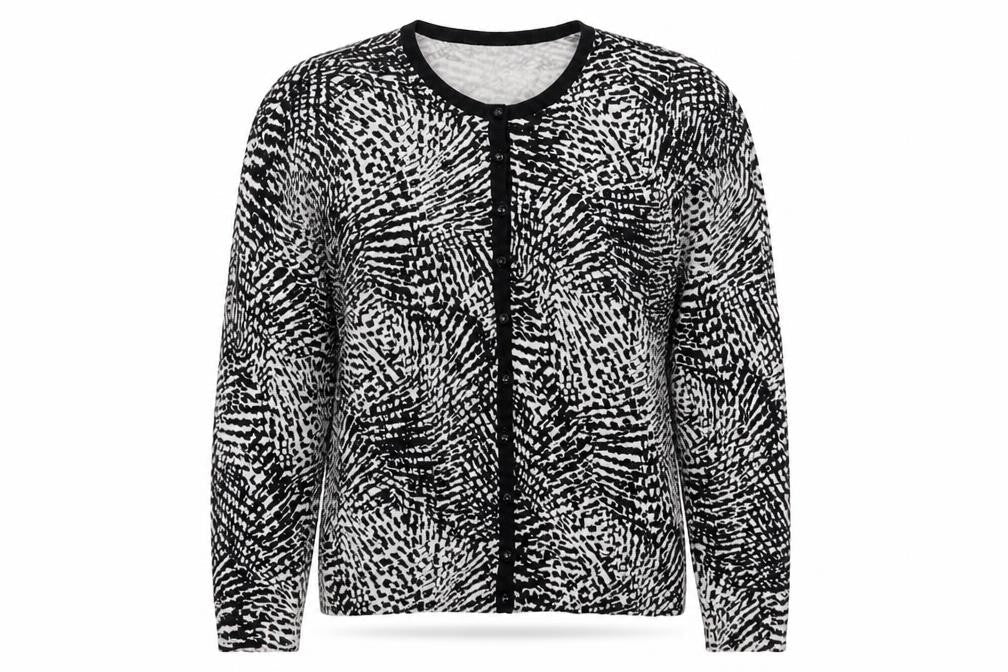 Marks & Spencer Womens Black Crew Neck Animal Print Viscose Cardigan Jumper Size 14