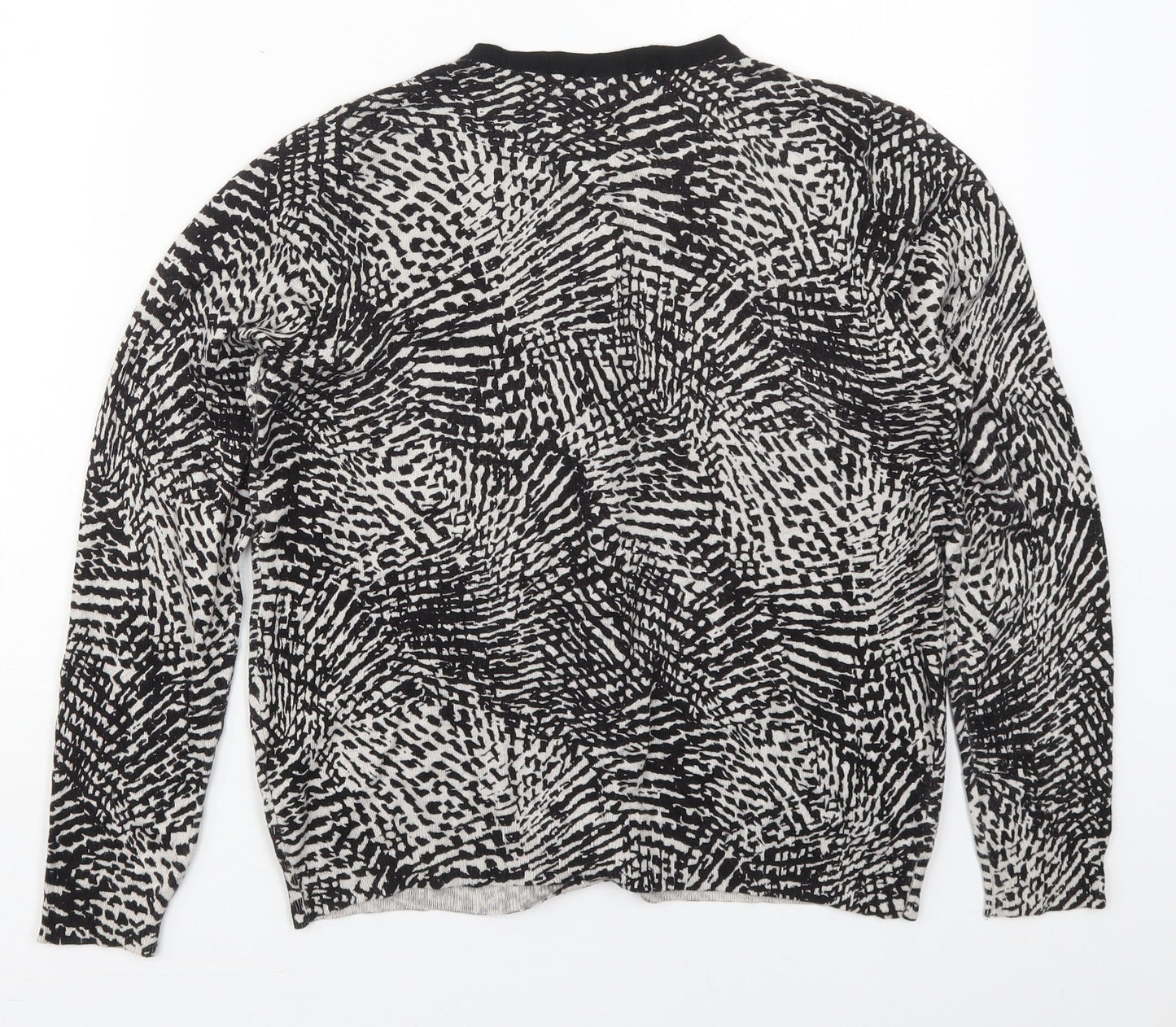 Marks and Spencer Womens Black Crew Neck Animal Print Viscose Cardigan Jumper Size 14