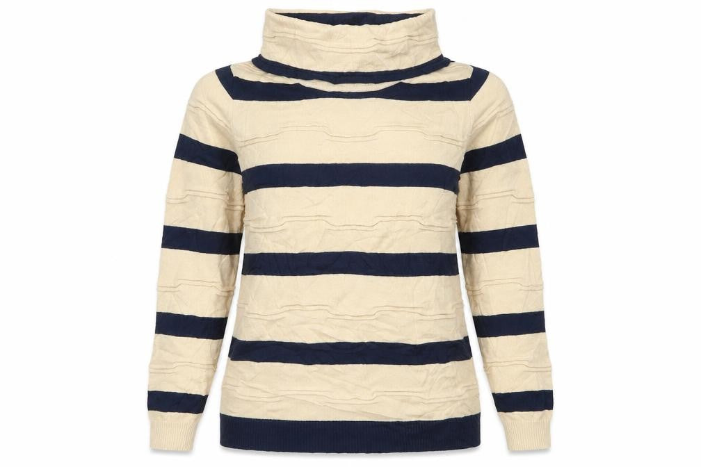 Eureca Womens Beige Roll Neck Striped Viscose Pullover Jumper Size 12