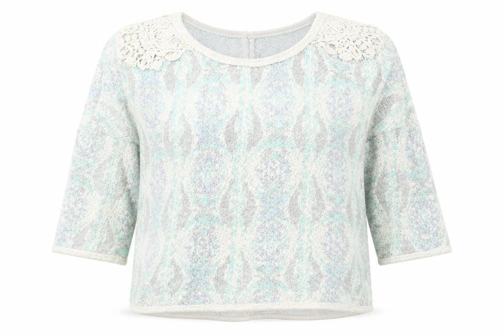 Pull & Bear Womens Green Round Neck Geometric Cotton Pullover Jumper Size M