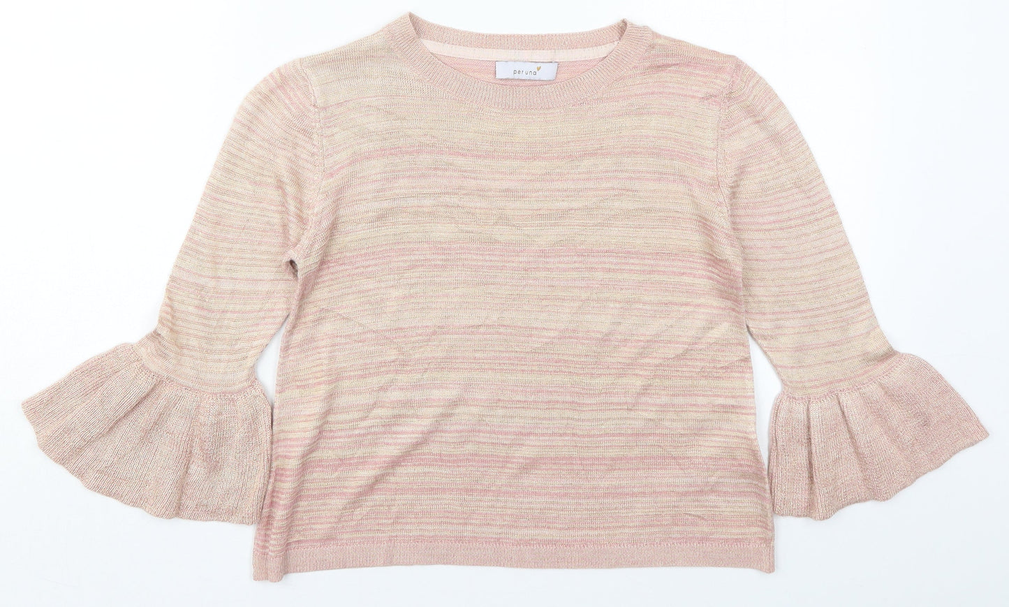 Marks and Spencer Womens Pink Crew Neck Striped Polyester Pullover Jumper Size 8