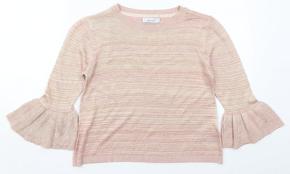 Marks & Spencer Womens Pink Crew Neck Striped Polyester Pullover Jumper Size 8