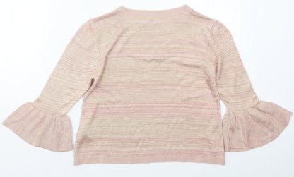 Marks & Spencer Womens Pink Crew Neck Striped Polyester Pullover Jumper Size 8