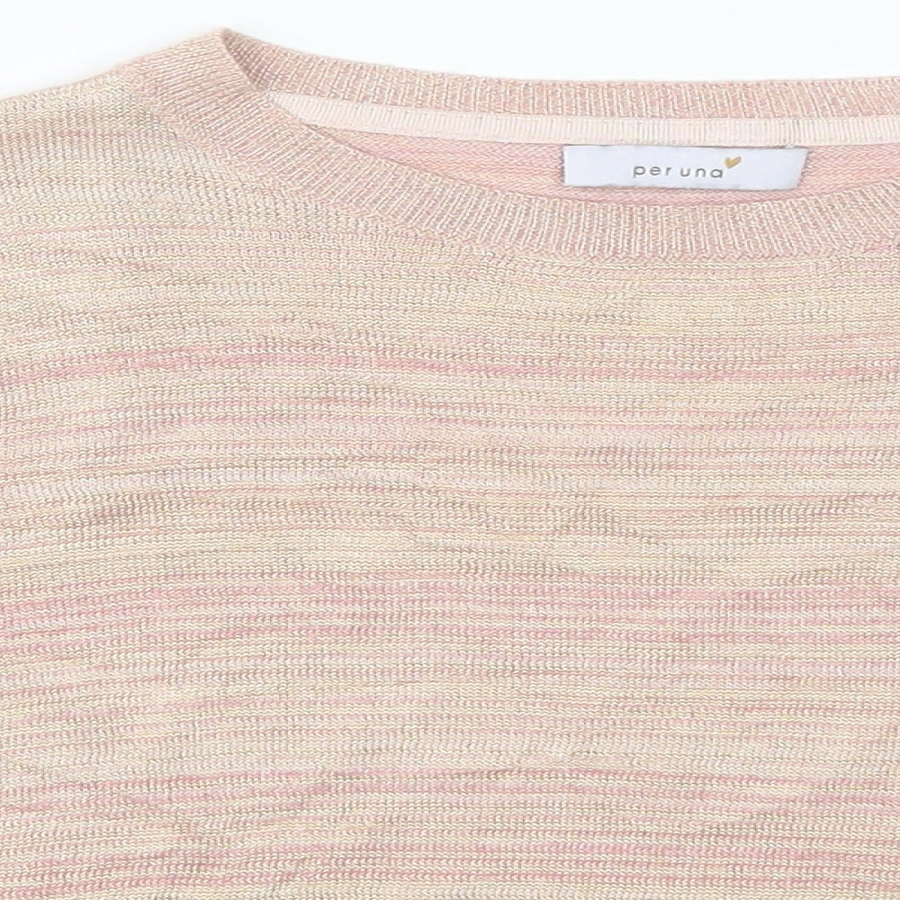 Marks and Spencer Womens Pink Crew Neck Striped Polyester Pullover Jumper Size 8