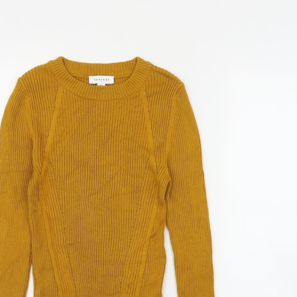 Topshop Womens Yellow Round Neck  Viscose Pullover Jumper Size S