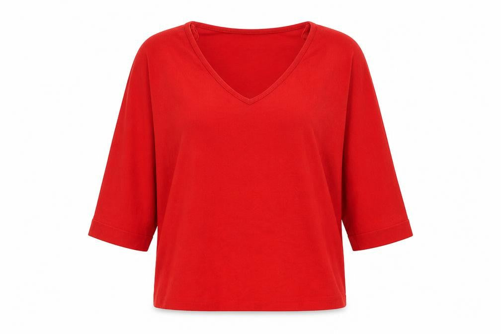 Collection Womens Red V-Neck  Polyester Pullover Jumper Size M