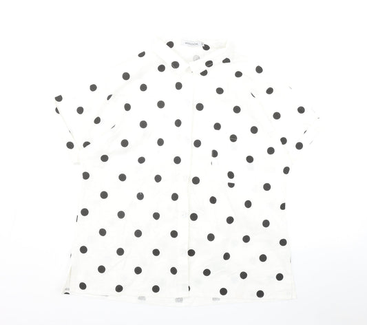 MissLook Womens White Polka Dot Cotton Basic Button-Up Size 2XL Collared