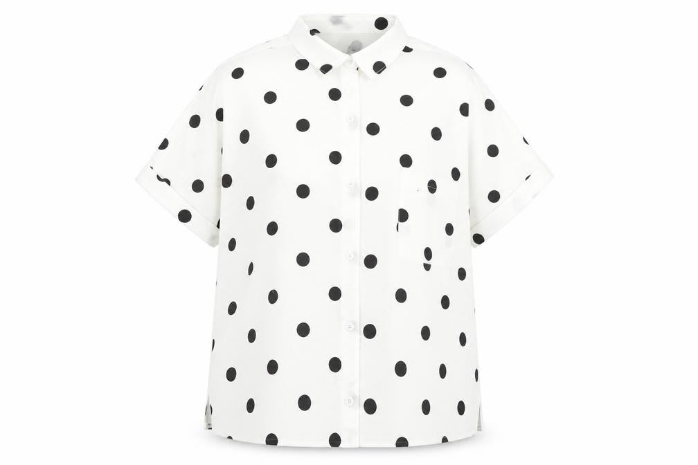 MissLook Womens White Polka Dot Cotton Basic Button-Up Size 2XL Collared
