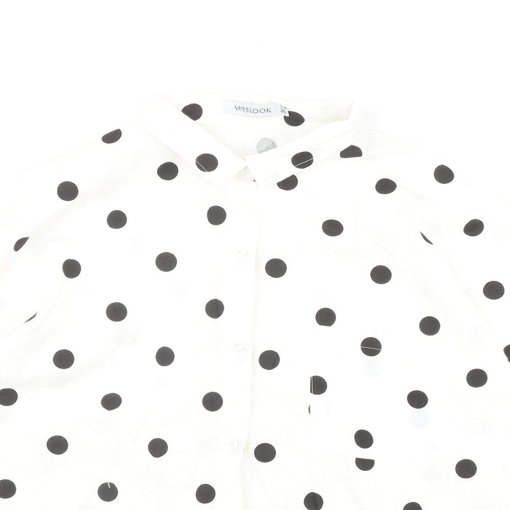 MissLook Womens White Polka Dot Cotton Basic Button-Up Size 2XL Collared