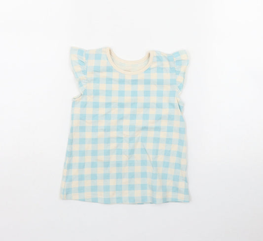 Georgwe Girls Blue Gingham Cotton Basic T-Shirt Size 12-18 Months Round Neck Pullover