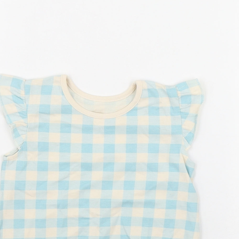 Georgwe Girls Blue Gingham Cotton Basic T-Shirt Size 12-18 Months Round Neck Pullover