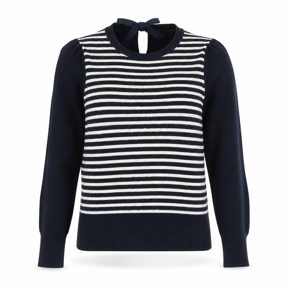 Oasis Womens Blue Crew Neck Striped Acrylic Pullover Jumper Size S