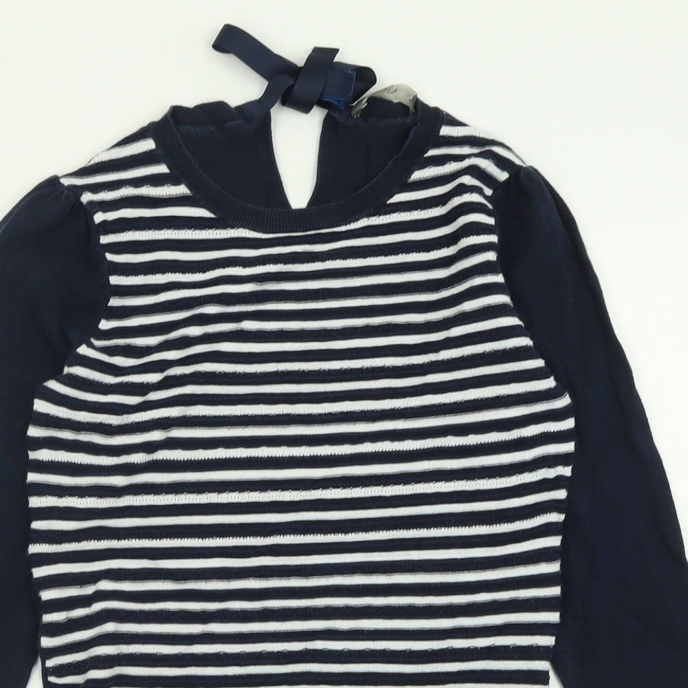 Oasis Womens Blue Crew Neck Striped Acrylic Pullover Jumper Size S