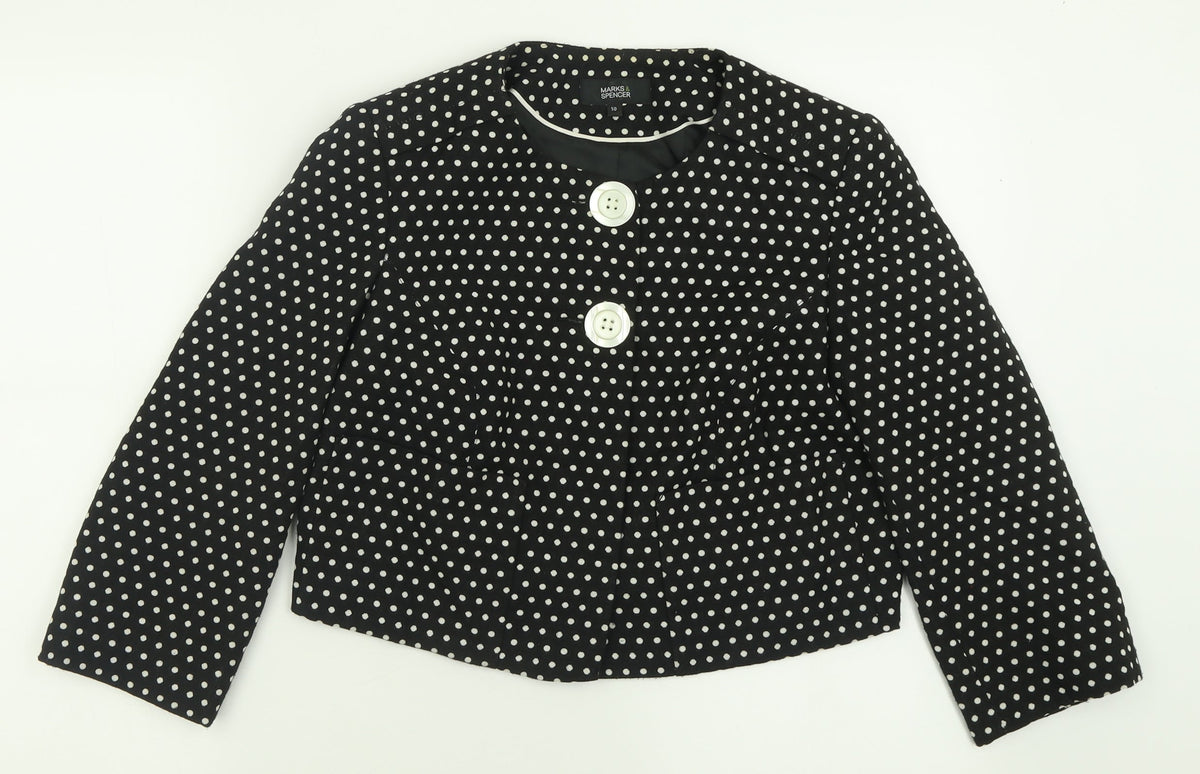 Marks & Spencer Womens Black Polka Dot  Jacket Blazer Size 10  Button