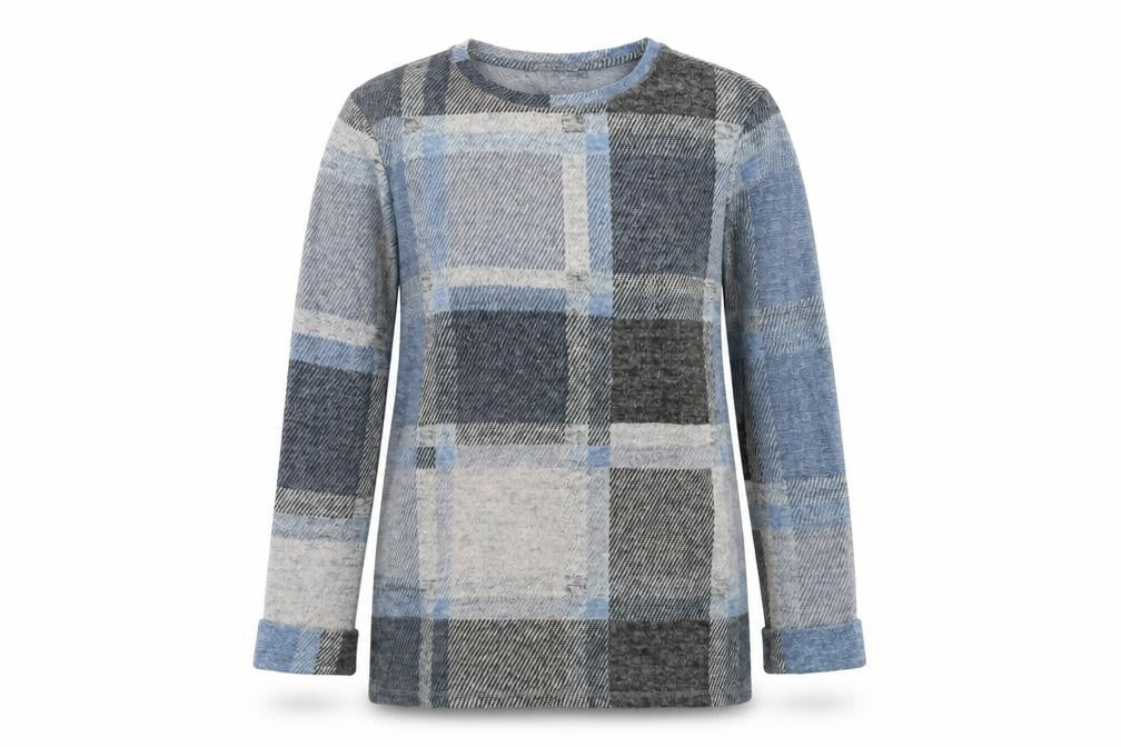 Marks & Spencer Womens Blue Crew Neck Check Polyester Pullover Jumper Size 10