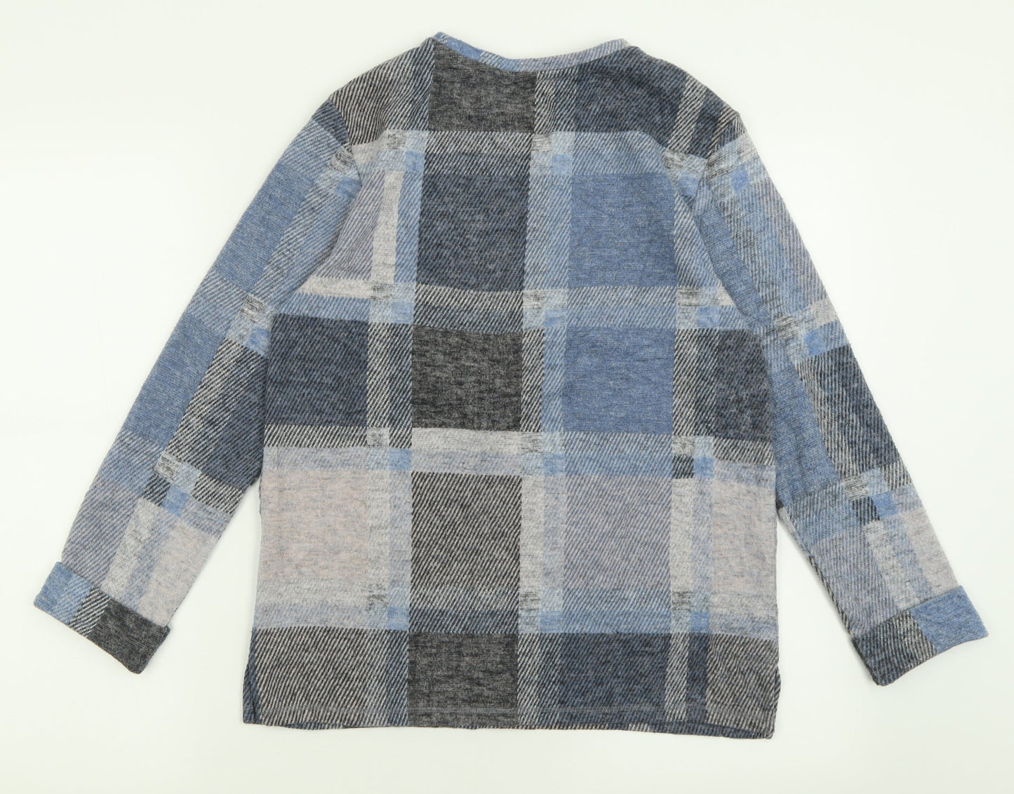 Marks and Spencer Womens Blue Crew Neck Check Polyester Pullover Jumper Size 10