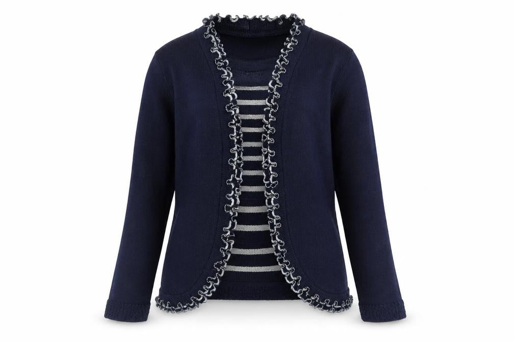 Claudia C Womens Blue Crew Neck Striped Acrylic Cardigan Jumper Size S