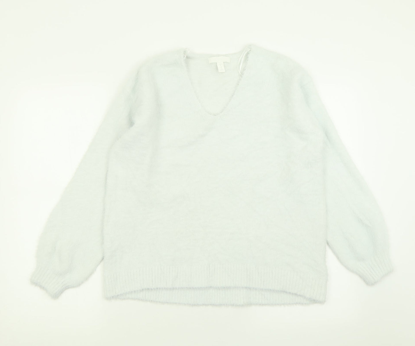 H&M Womens Blue V-Neck  Acrylic Pullover Jumper Size M