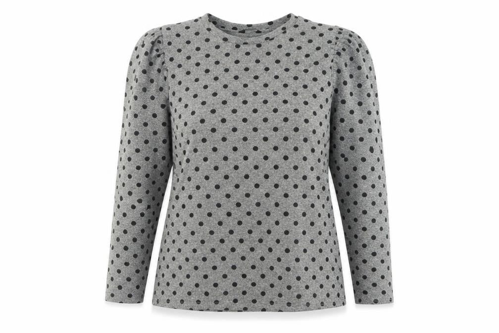 M&Co Womens Grey Crew Neck Polka Dot Polyester Pullover Jumper Size 16