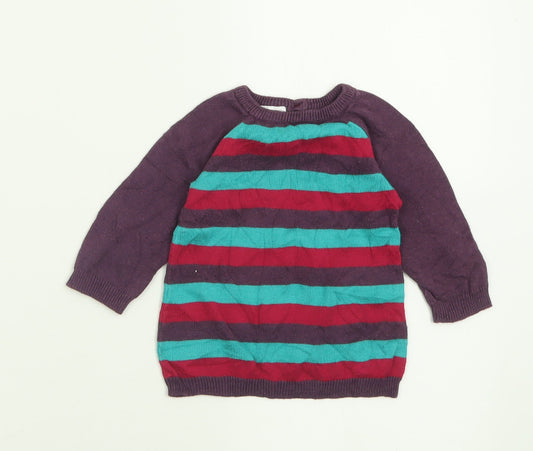 Peacocks Girls Purple Striped Viscose Pullover Jumper Size 0-3 Months  Button