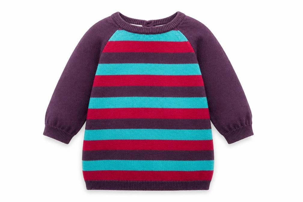 Peacocks Girls Purple Striped Viscose Pullover Jumper Size 0-3 Months  Button