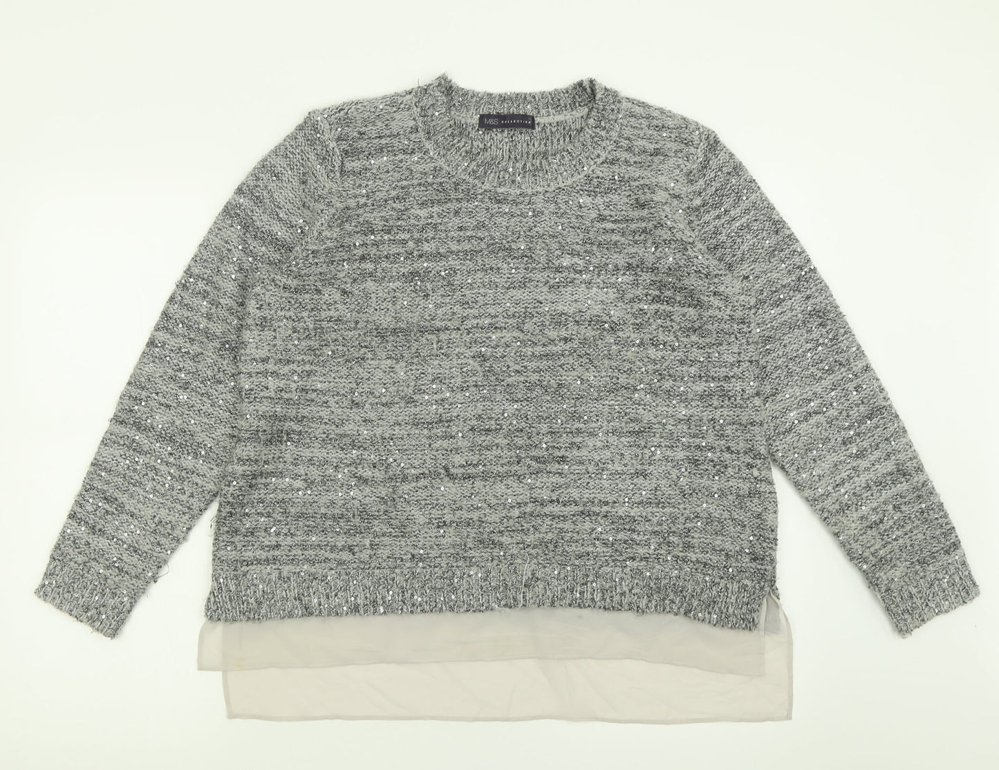 Marks and Spencer Womens Grey Crew Neck  Polyester Pullover Jumper Size 14