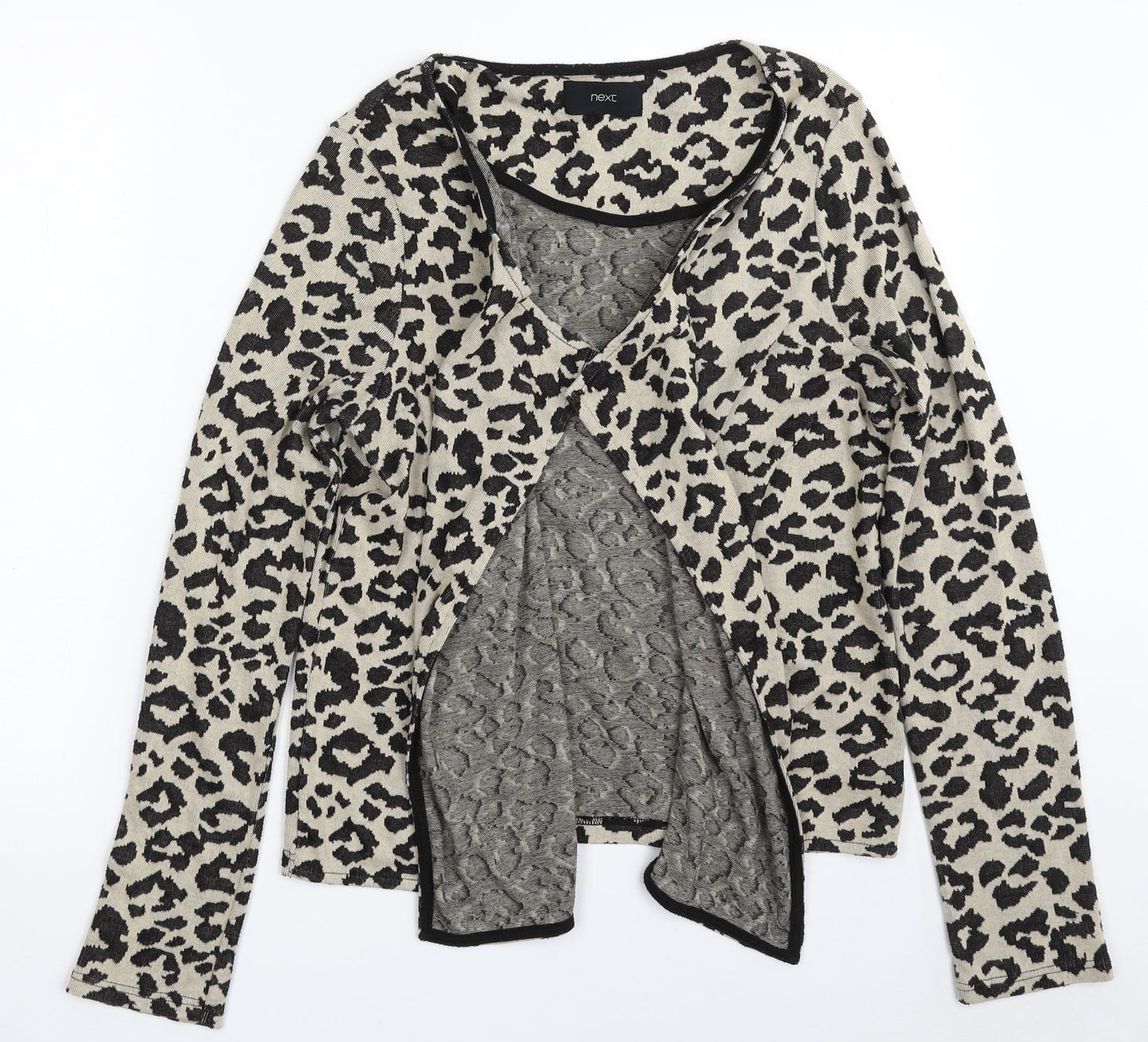 NEXT Womens Brown V-Neck Animal Print Cotton Cardigan Jumper Size 14