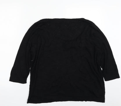 Per Una Womens Black Boat Neck Animal Print Viscose Pullover Jumper Size 20