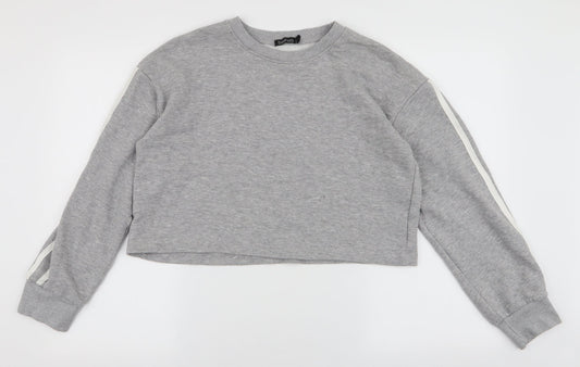 Boohoo Womens Grey Striped Polyester Pullover Sweatshirt Size 12  Pullover