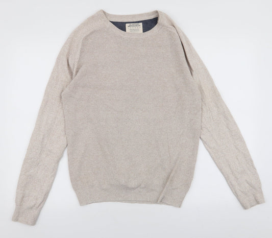 Burton Mens Beige Round Neck  Polyester Pullover Jumper Size S
