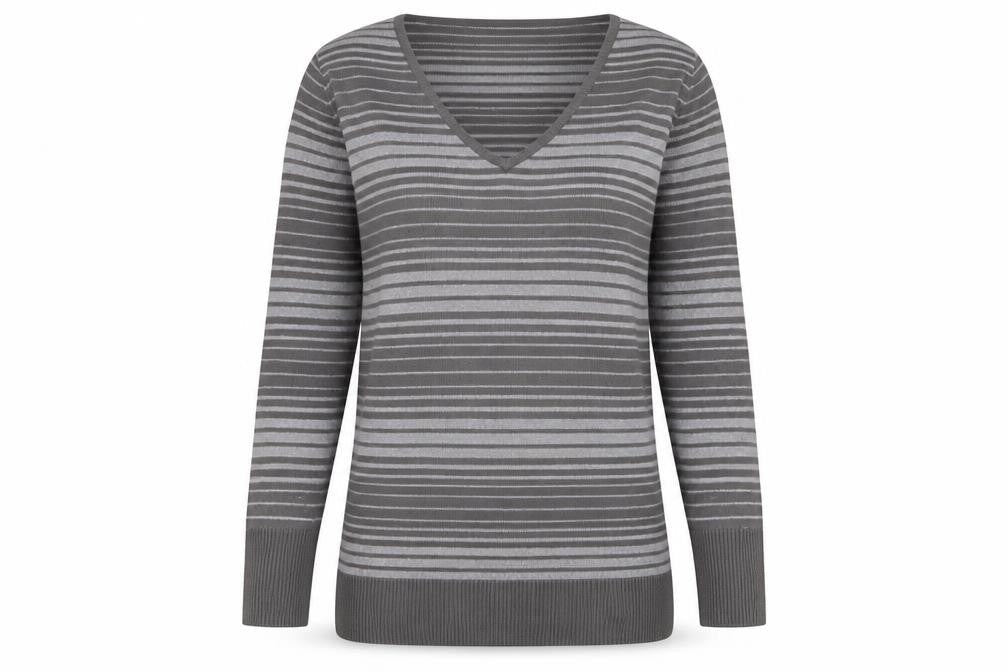 George Womens Grey V-Neck Striped Acrylic Pullover Jumper Size 12