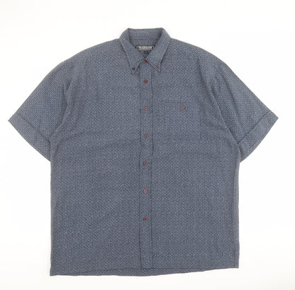 Trademark Mens Blue Geometric Polyester  Button-Up Size L Collared Button
