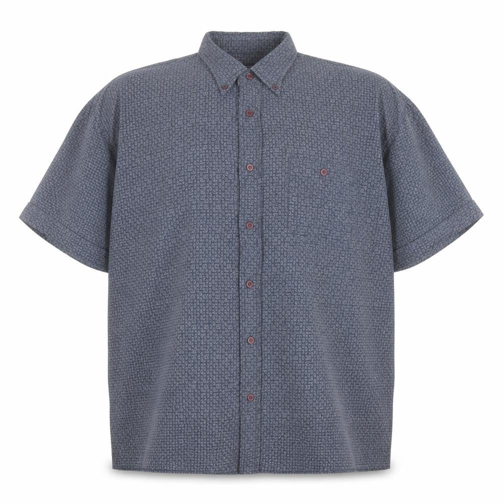 Trademark Mens Blue Geometric Polyester  Button-Up Size L Collared Button
