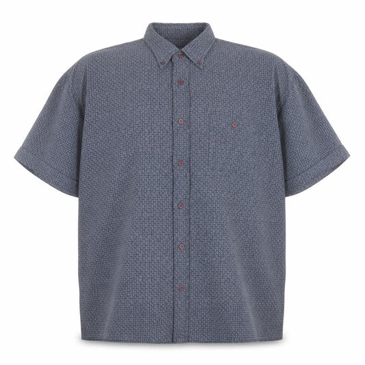 Trademark Mens Blue Geometric Polyester  Button-Up Size L Collared Button