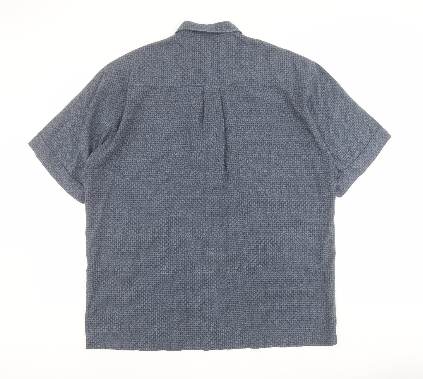 Trademark Mens Blue Geometric Polyester  Button-Up Size L Collared Button