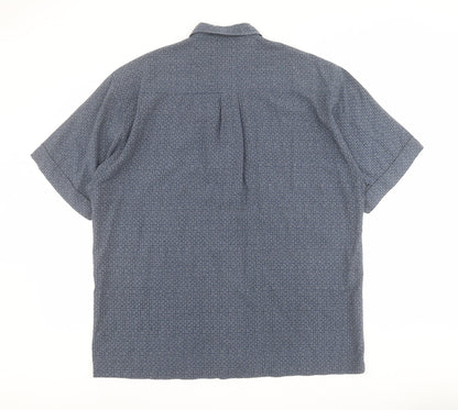 Trademark Mens Blue Geometric Polyester  Button-Up Size L Collared Button