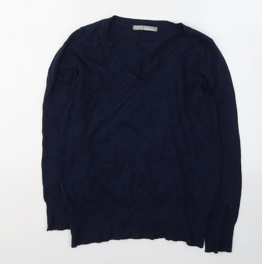 Marks and Spencer Womens Blue  Acrylic Jersey T-Shirt Size 12 V-Neck