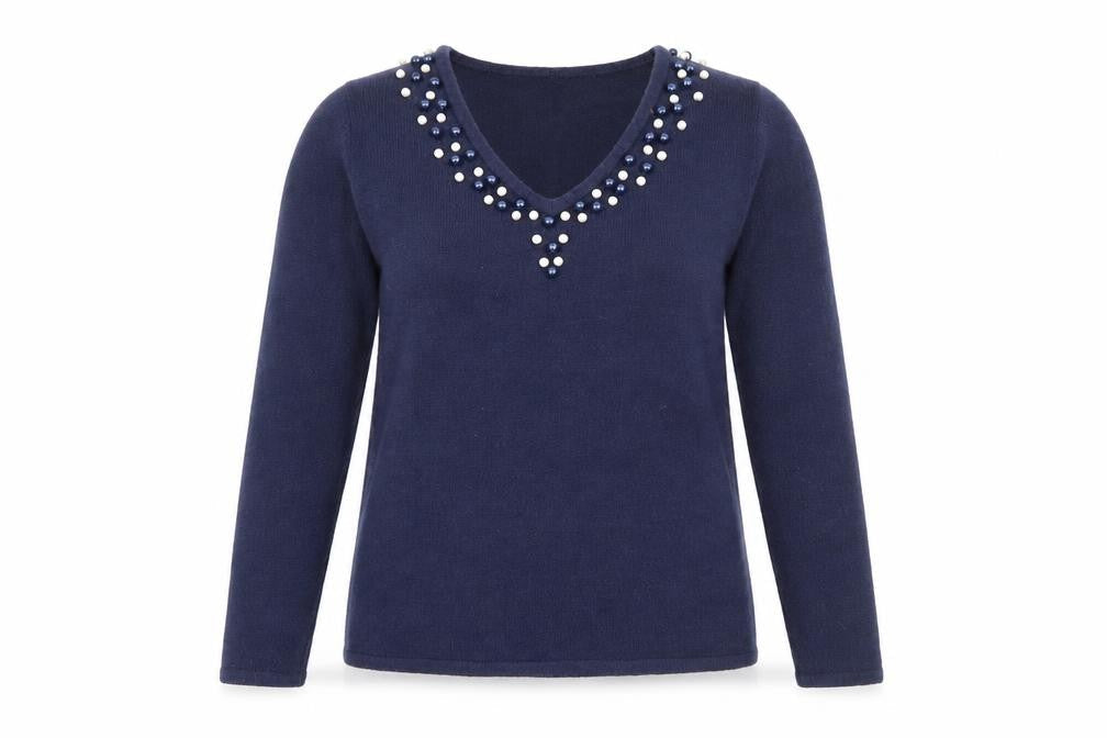 Klass Womens Blue V-Neck  Acrylic Pullover Jumper Size S
