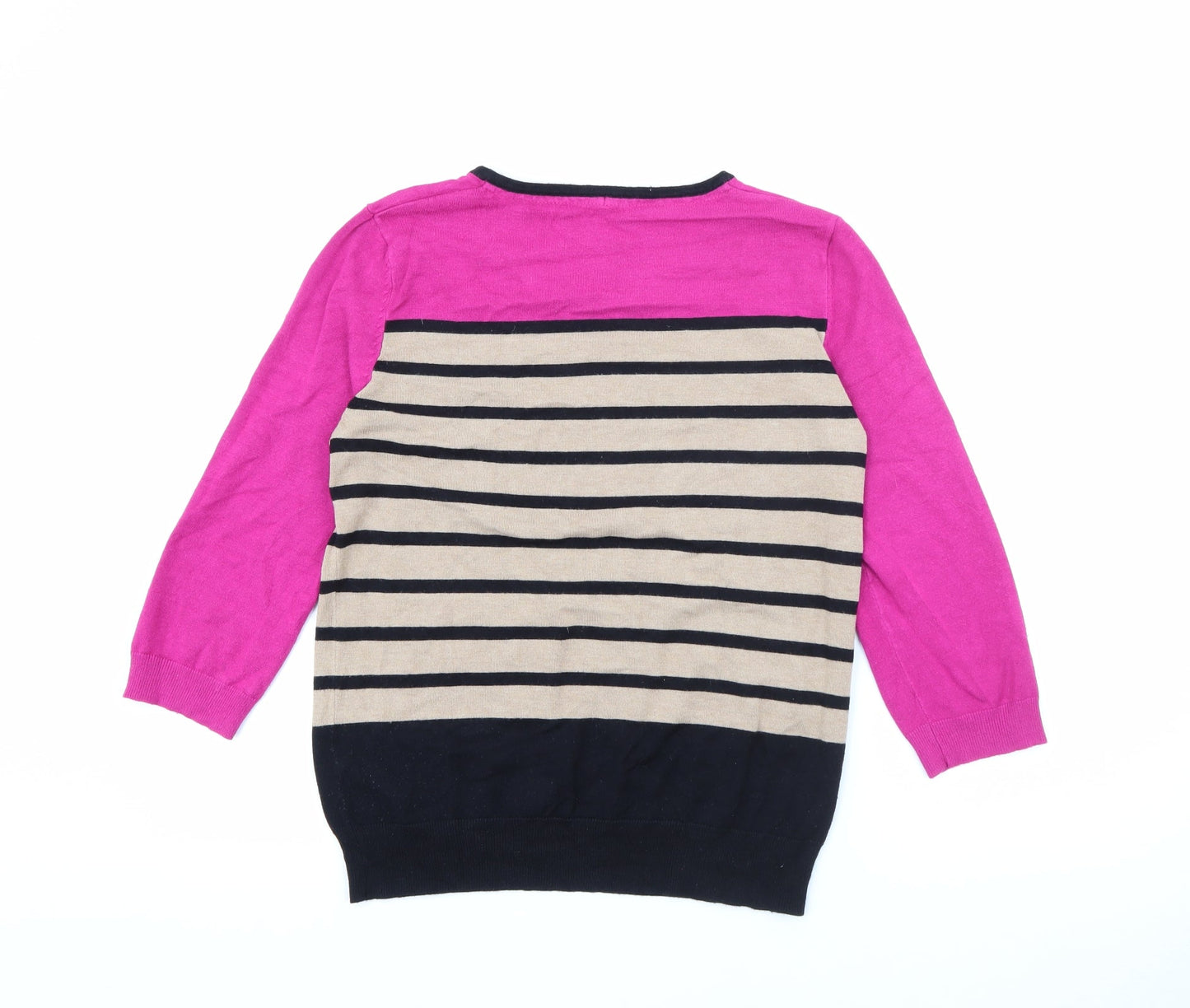 M&Co Womens Pink Round Neck Striped Viscose Pullover Jumper Size 14
