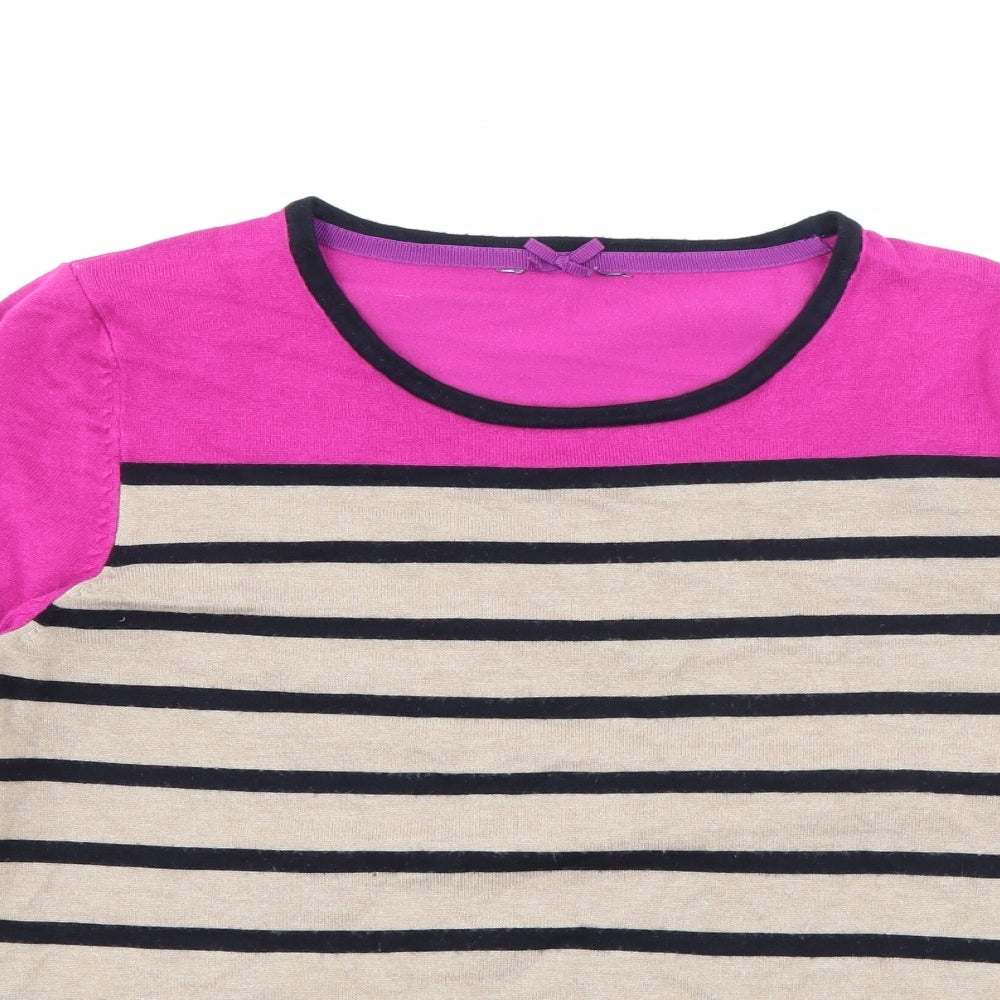 M&Co Womens Pink Round Neck Striped Viscose Pullover Jumper Size 14