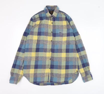Garment Makers Mens Blue Check Cotton  Button-Up Size S Collared Button