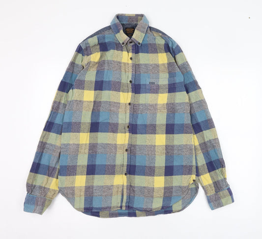 Garment Makers Mens Blue Check Cotton  Button-Up Size S Collared Button