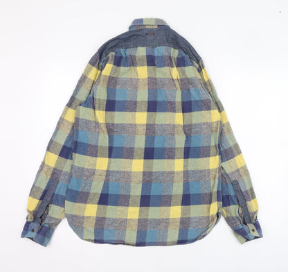 Garment Makers Mens Blue Check Cotton  Button-Up Size S Collared Button